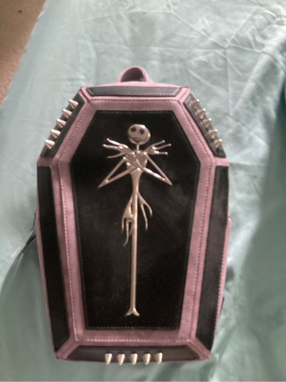 The Nightmare Before Christmas Coffin-Shaped Backpack with Silver Spikes